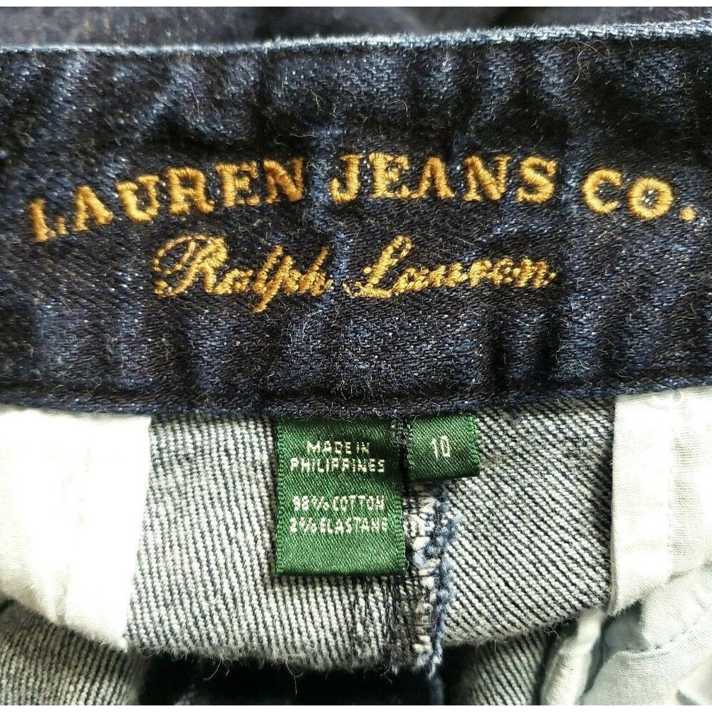 Ralph Lauren Jeans Co Women Cropped Jeans Sz 10 Dark Blue Gold Zipper Wide Hem - Picture 5 of 6